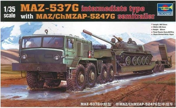 MAZ-537G with MAZ/ChMZAP-5247G semitrailer Intermediate type Trumpeter  Nr. 00211  1:35