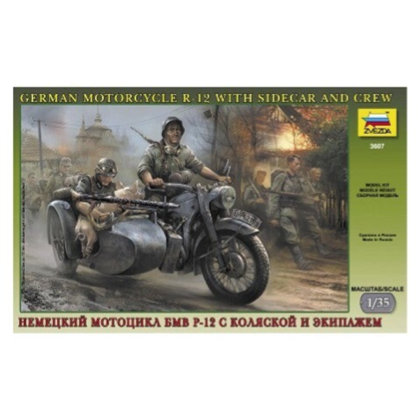 German Motorcycle R-12 with Sidecar and Crew Zvezda  Nr. 3607  1:35
