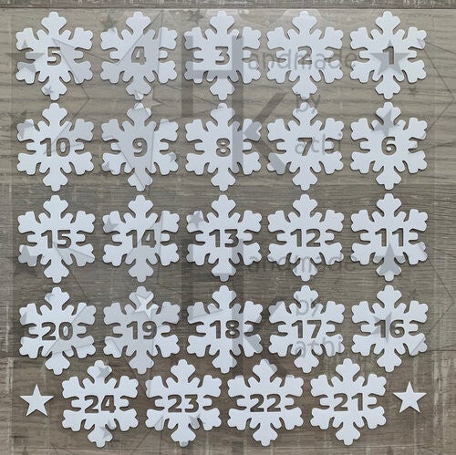 Bügelbild - Schneeflocken & Zahlen für den Adventskalender