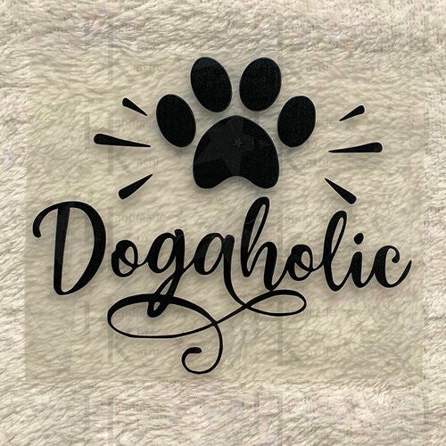 Bügelbild - Spruch "Dogaholic" mit Pfote