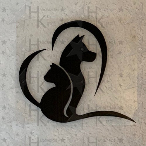 Bügelbild - Herz mit Hund & Katze