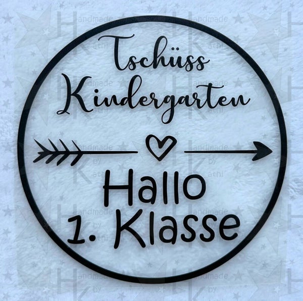 Bügelbild - Tschüss Kindergarten | Hallo 1. Klasse | Einschulung | Schule