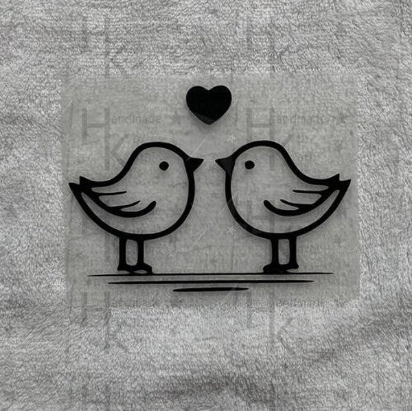 Bügelbild - Zwei süße Vögel mit Herz