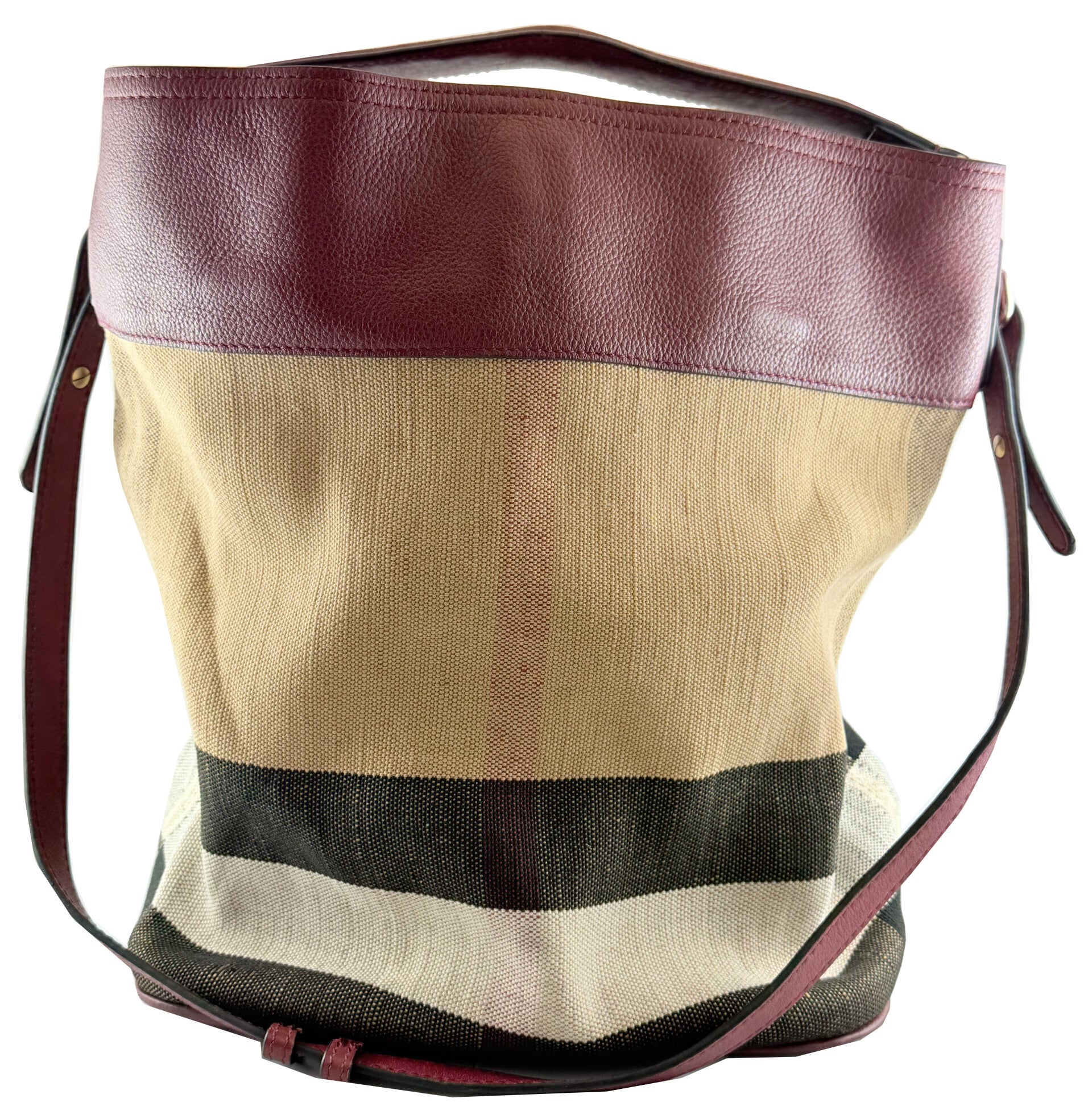 Burberry Burgundy Ashby Bag House Check Canvas