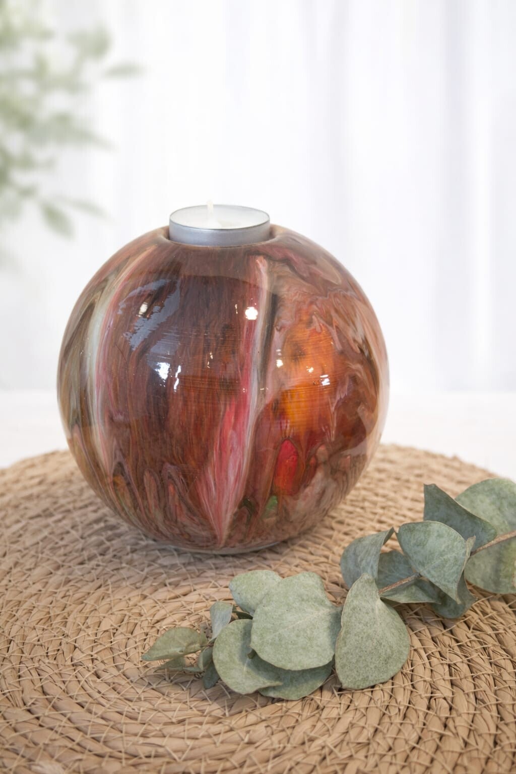 Urn waxine licht kleur verloop rood oranje roze