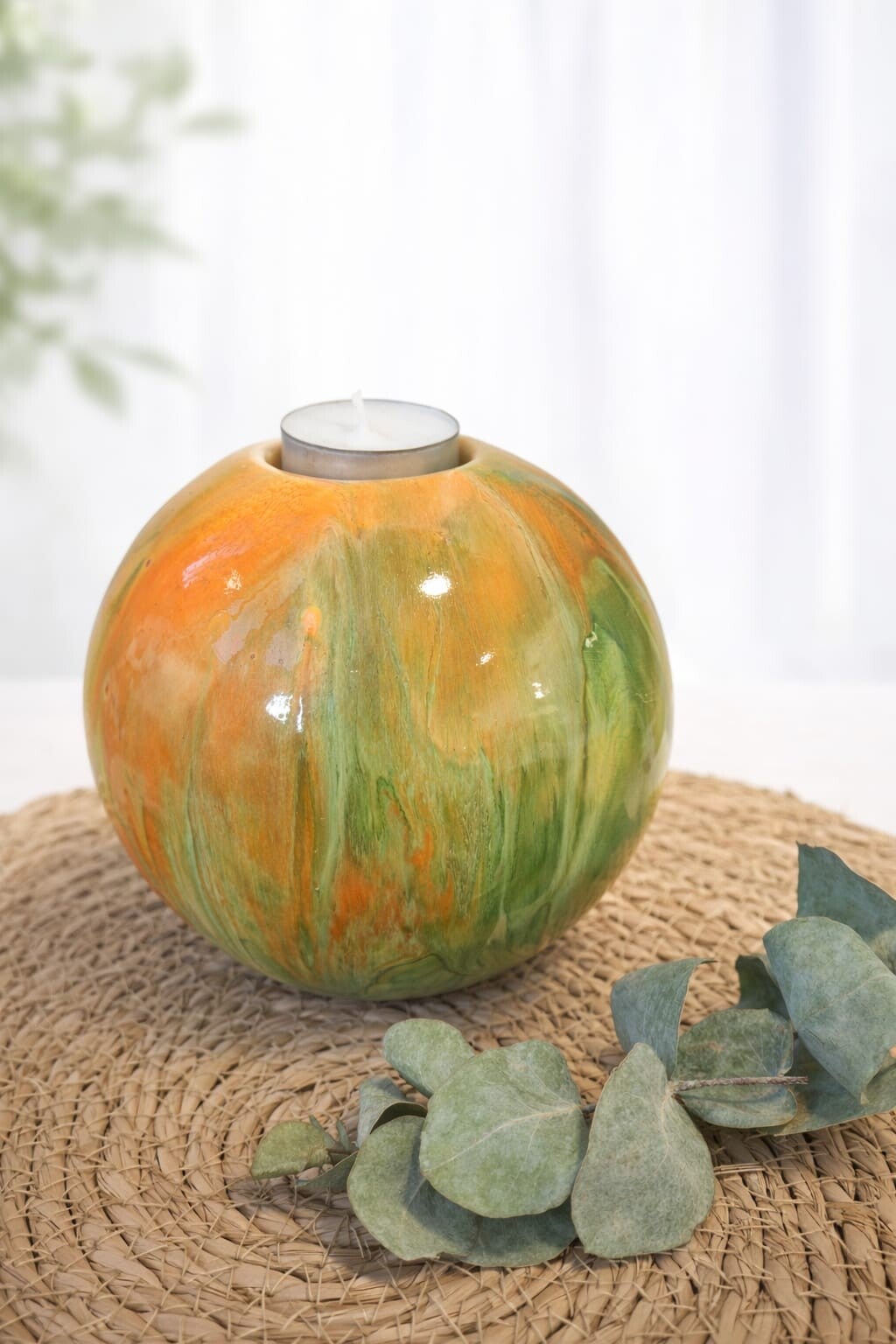 Urn waxine licht kleur verloop oranje groen