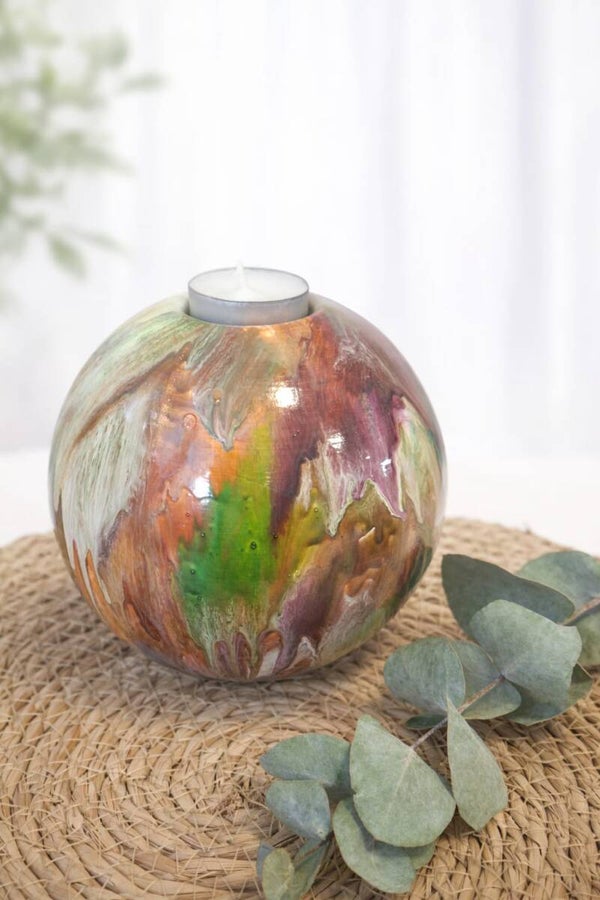 Urn waxine licht kleur verloop groen paars oranje