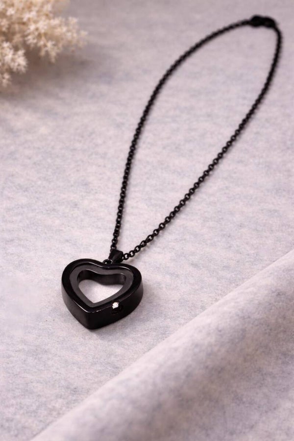 As ketting open hart zwart metaal