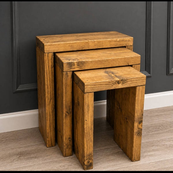 Handmade Rustic Nest of Tables, Chunky Side Tables