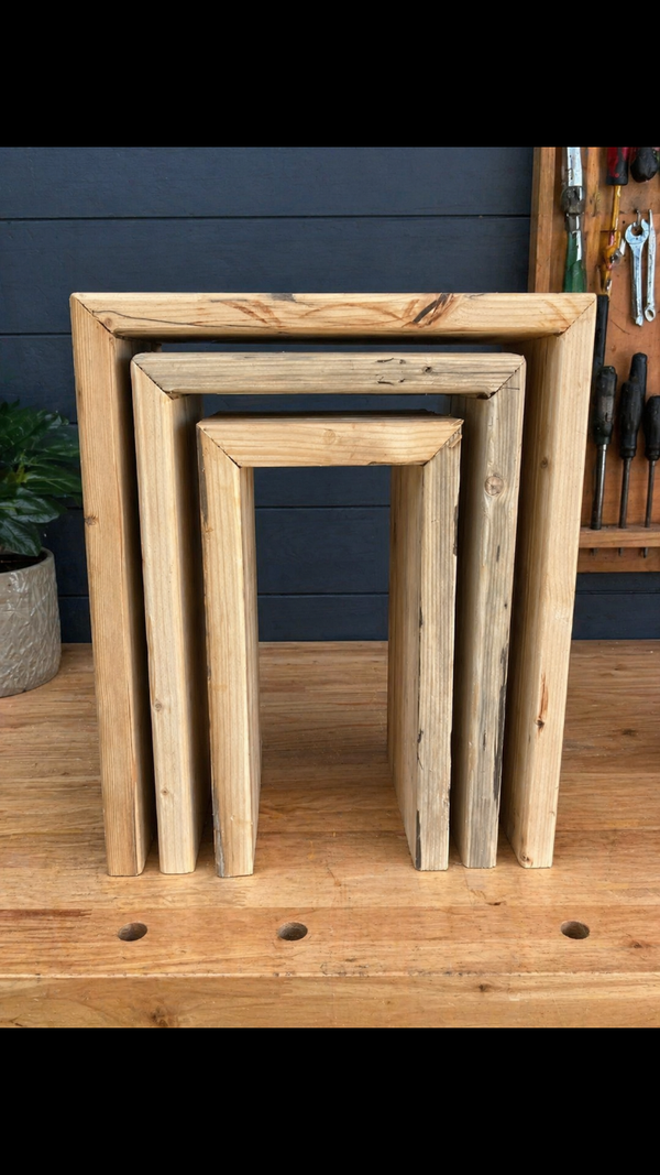 Handmade Rustic Nest of Tables, Chunky Side Tables