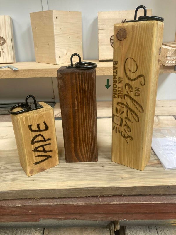 Solid Wooden Rustic Door Stop | Wooden Doorstop Weight & Metal Handle,