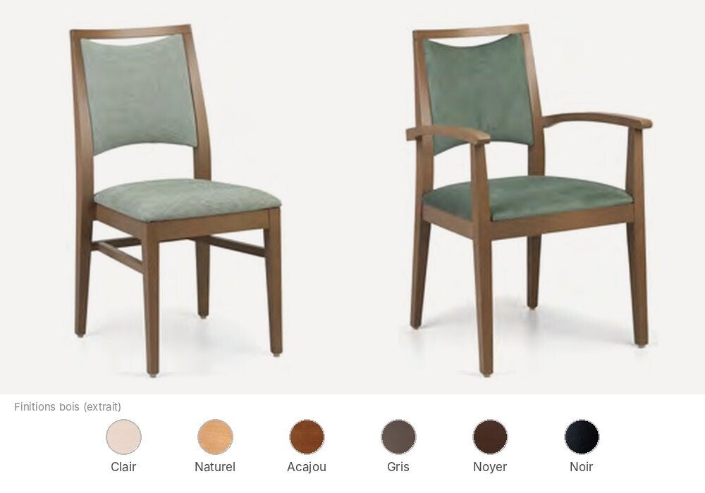 Chaise et fauteuil Fenabel Denise pour EHPAD, poignée dans le dossier