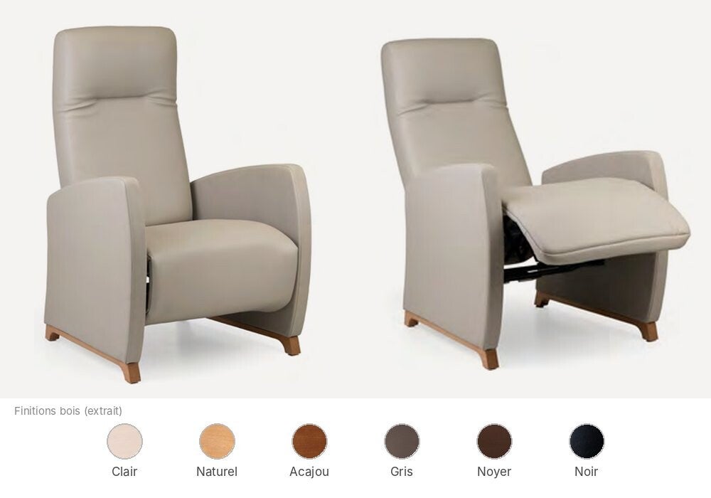 Fauteuil relax Fenabel Emery pour EHPAD, dossier inclinable et repose-jambes