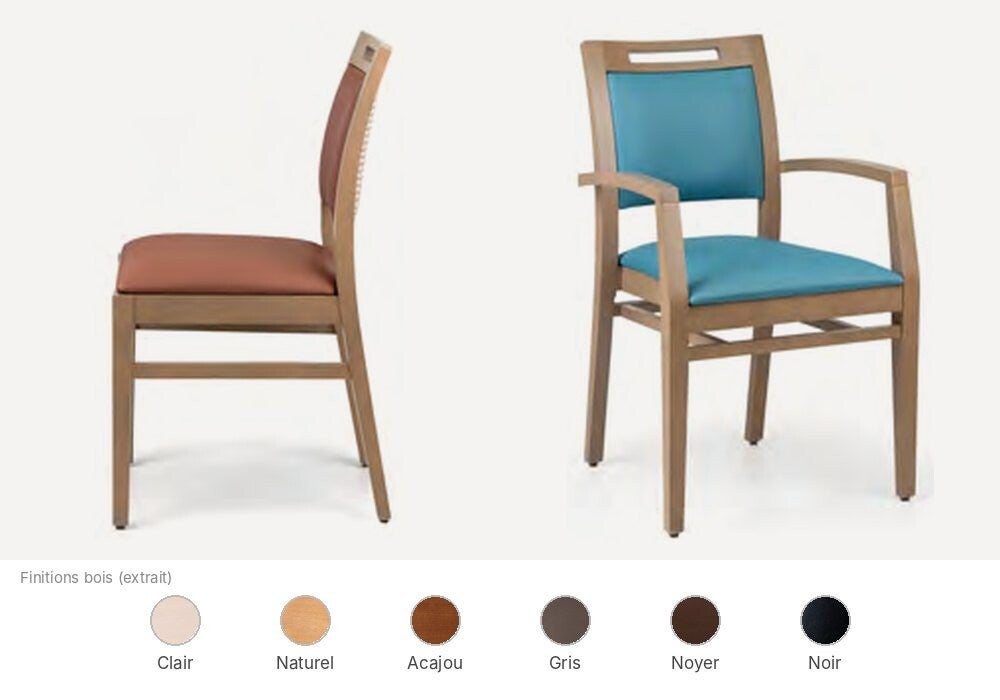 Chaise et fauteuil Fenabel Katia pour EHPAD, poignée intégrée au dossier