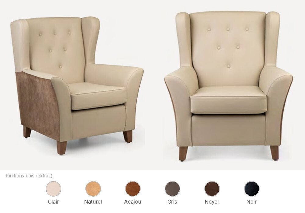 Bergère Fenabel Wing pour EHPAD, fauteuil à oreilles capitonné