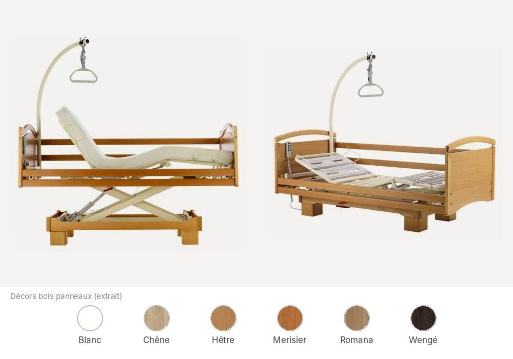 Lit médicalisé HMS-VILGO Euro 9000 à piètement bois et roues escamotables