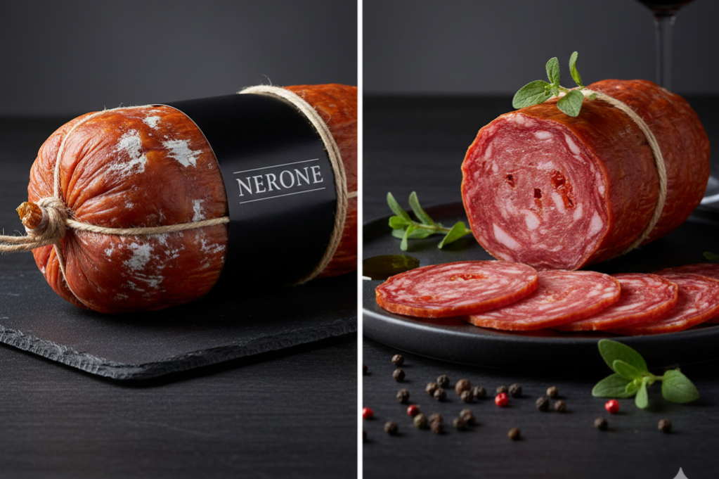 Salame ventriciana  intero e a meta a marchio Nerone