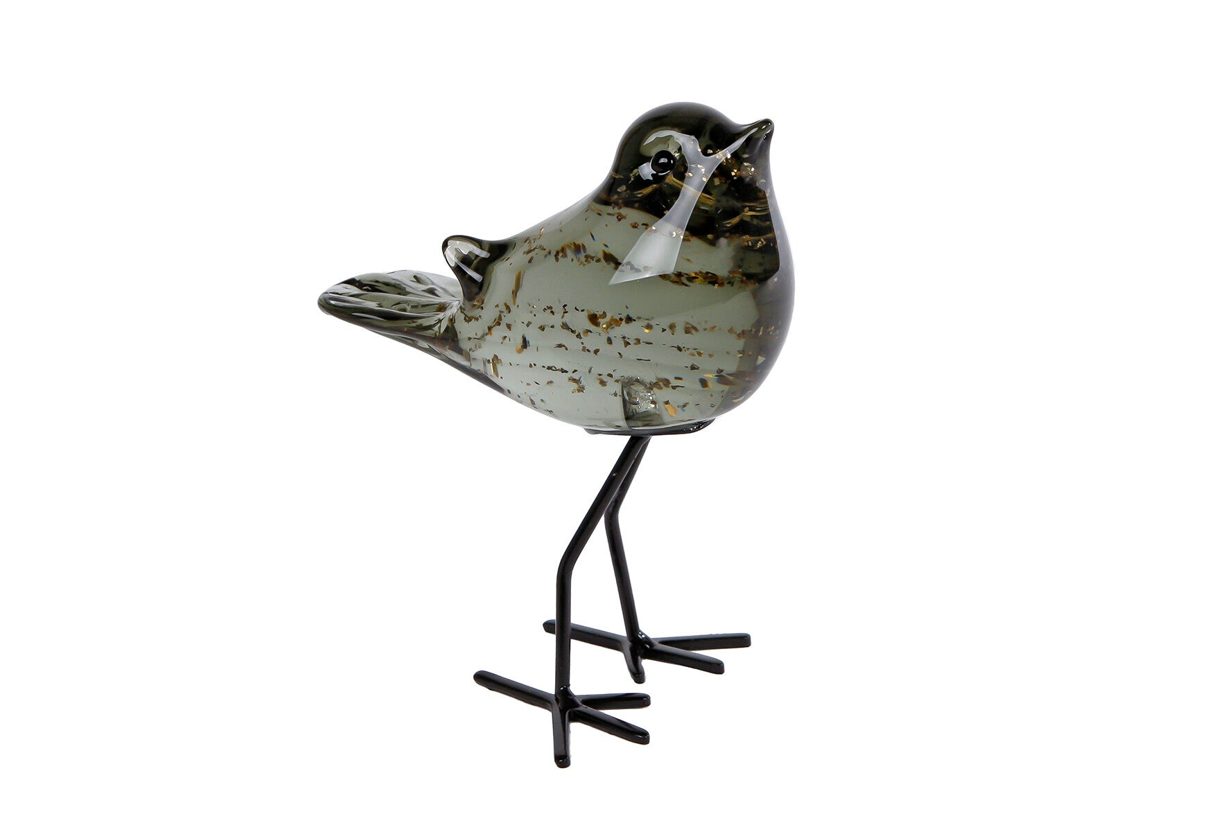 Sculptuur vogel "Finch" op voet helder/donker groen glas