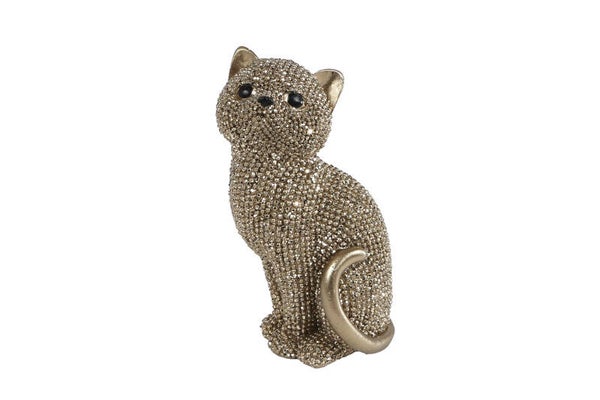 Sculptuur "Poes" glinster goud polystone
