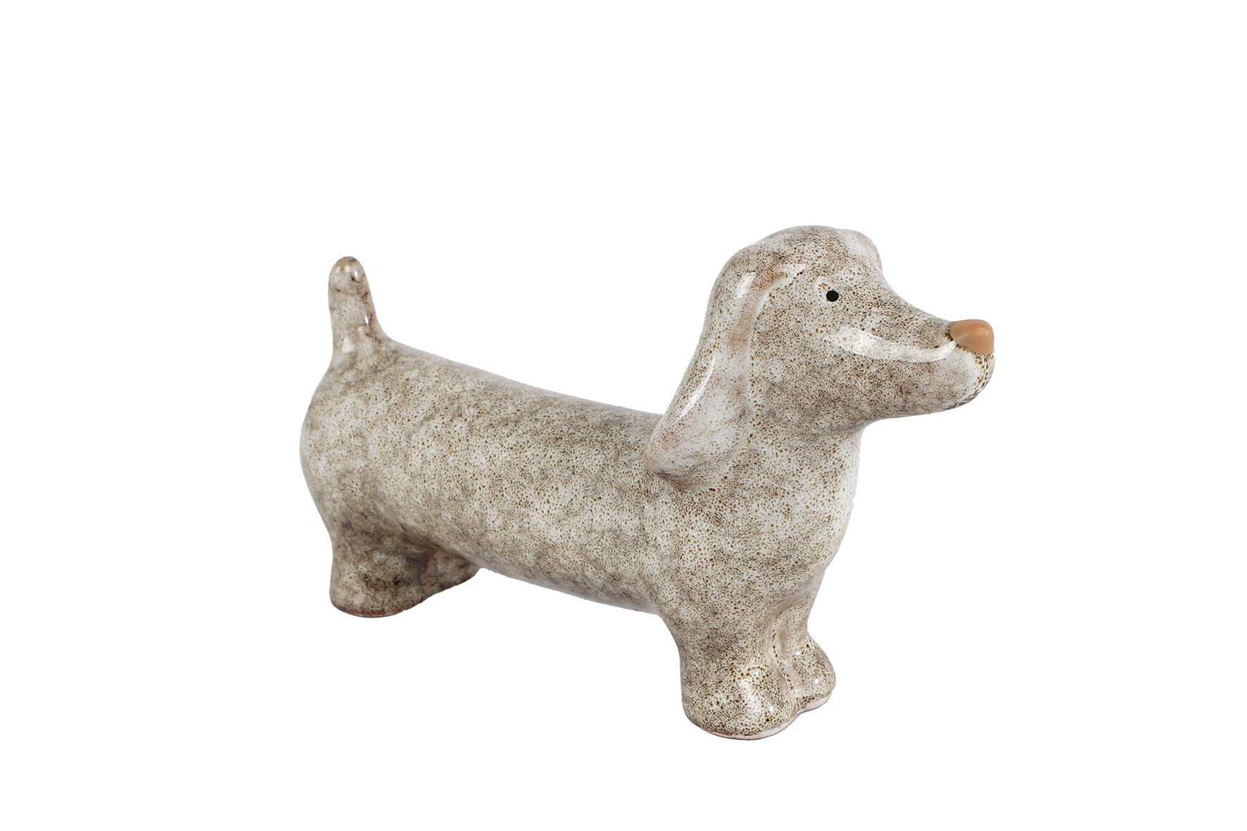 Sculptuur "Teckel" beige aardewerk