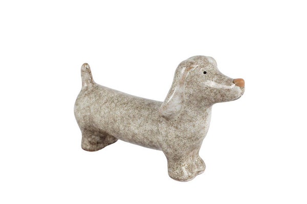 Sculptuur "Teckel" beige aardewerk