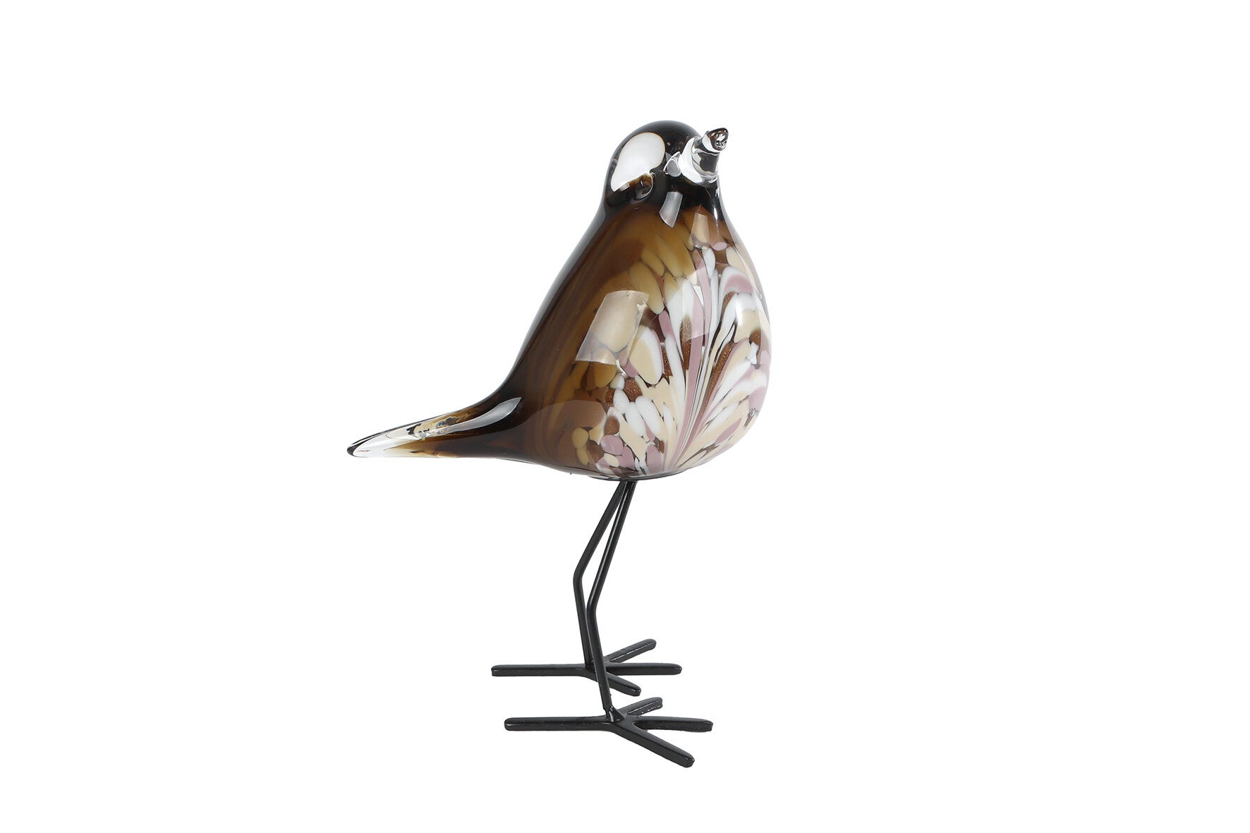 Sculptuur "Vogel" op voet bruin/wit glas