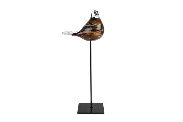 Sculptuur "Vogel" L op standaard bruin glas 14x7x35cm