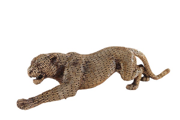 Sculptuur "Leopard" goud polystone 37x9x8,5cm
