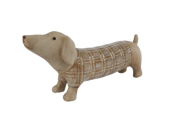 Sculptuur "Teckel" L bruin aardew 22,5x6,5x9,5cm