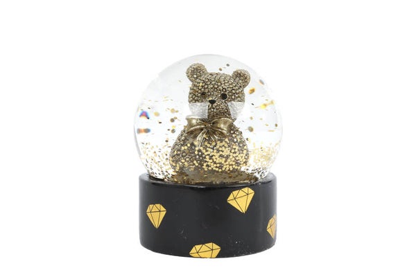 Sneeuwbol "Teddybeer" S glinster goud/zwart