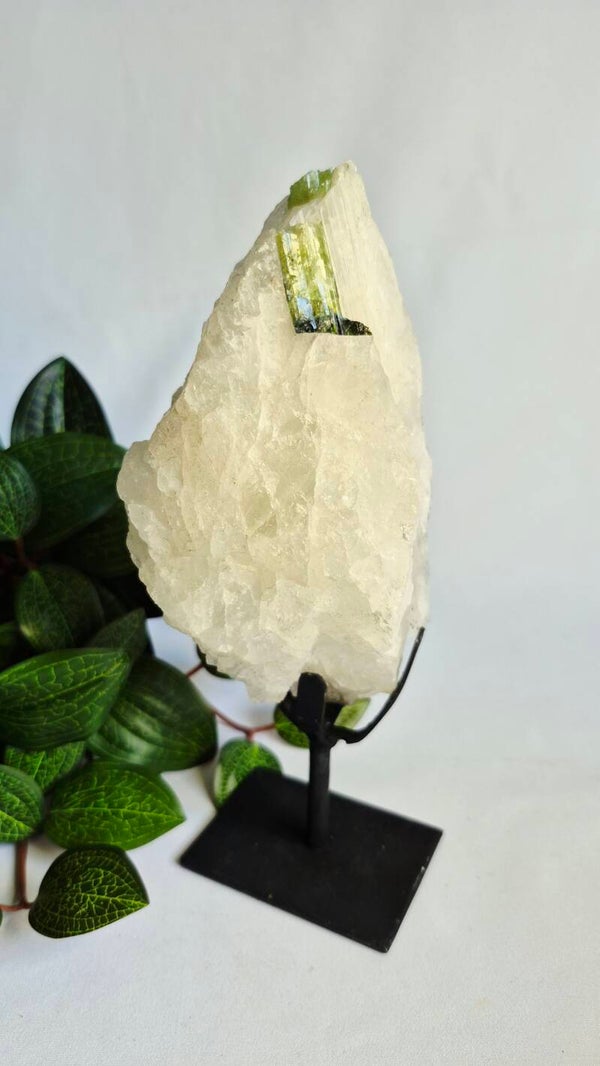 Witte kwarts met groene Toermalijn