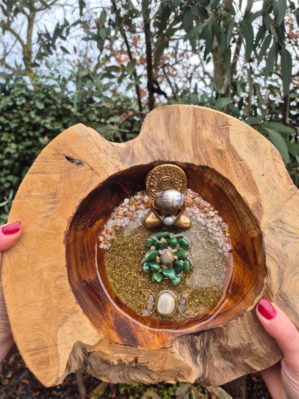 Teak houten krachtschaal Resin Art & Gems "Silver Moon"