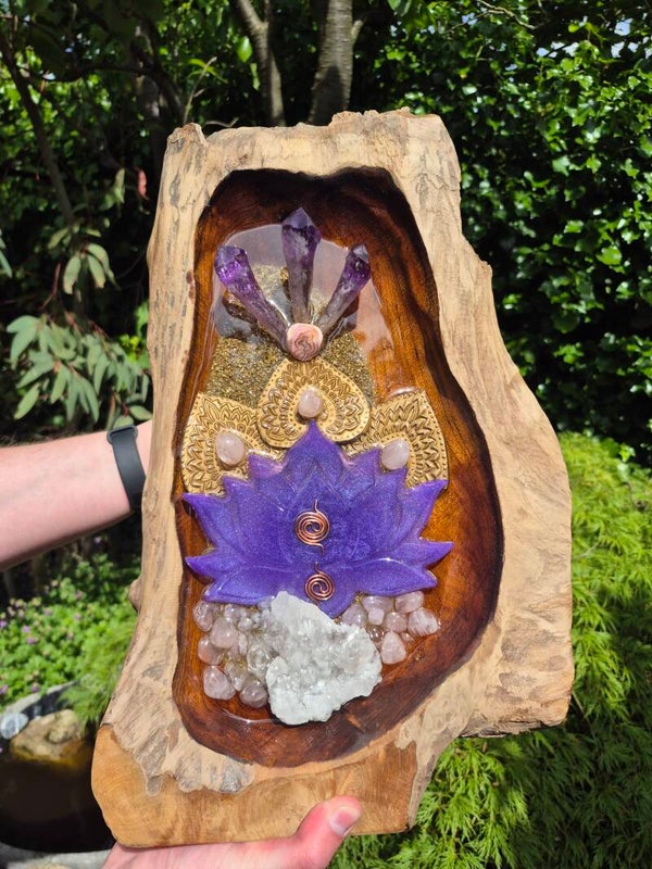 Teak houten krachtschaal large Resin Art & Gems