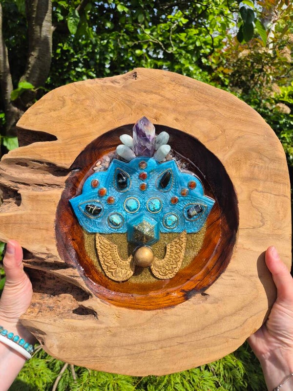 Teak houten krachtschaal groot Resin Art & Gems "Isis"