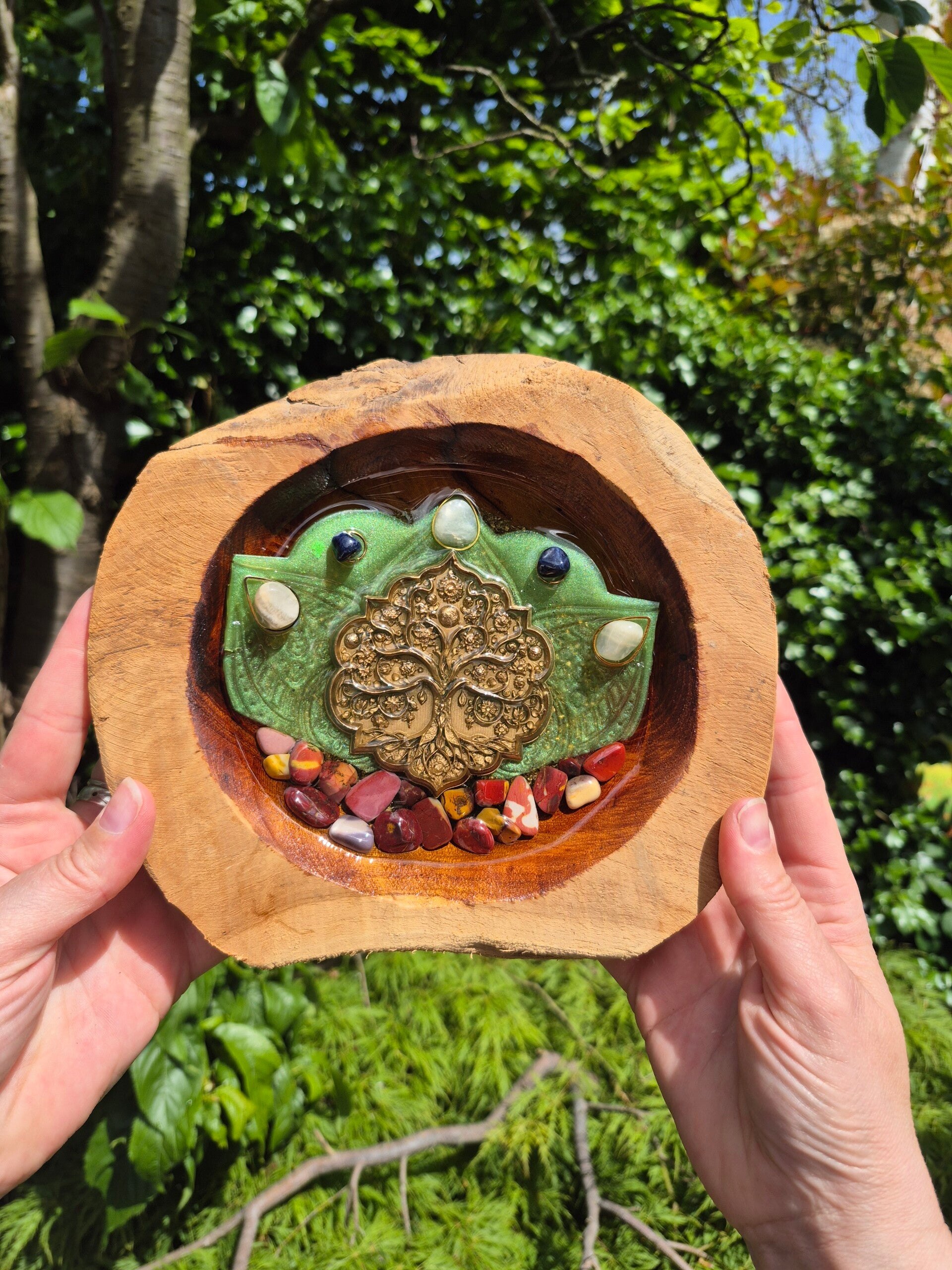 Teak houten krachtschaal medium Resin Art & Gems "Tree of Life"
