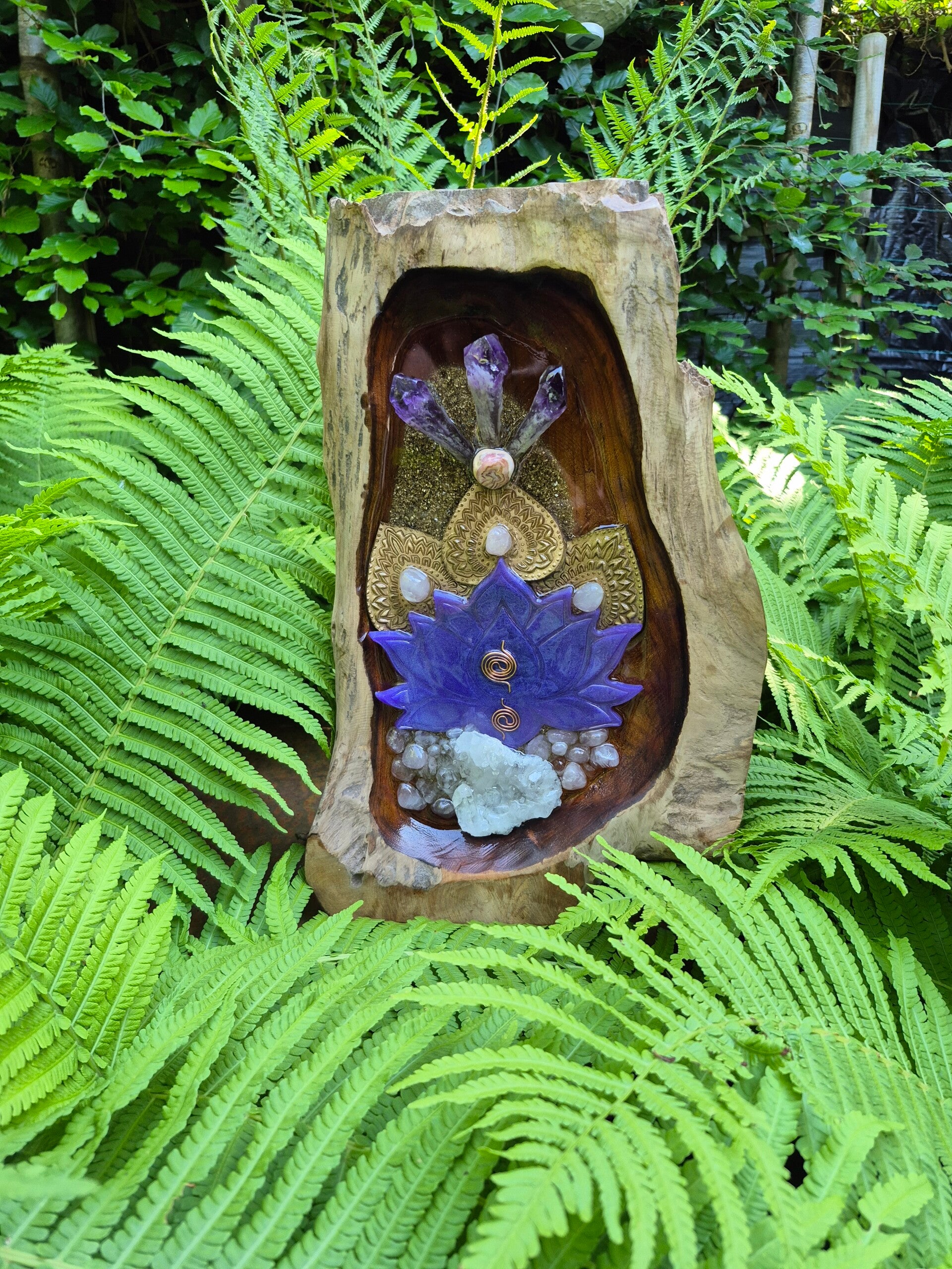 Teak houten krachtschaal large Resin Art & Gems