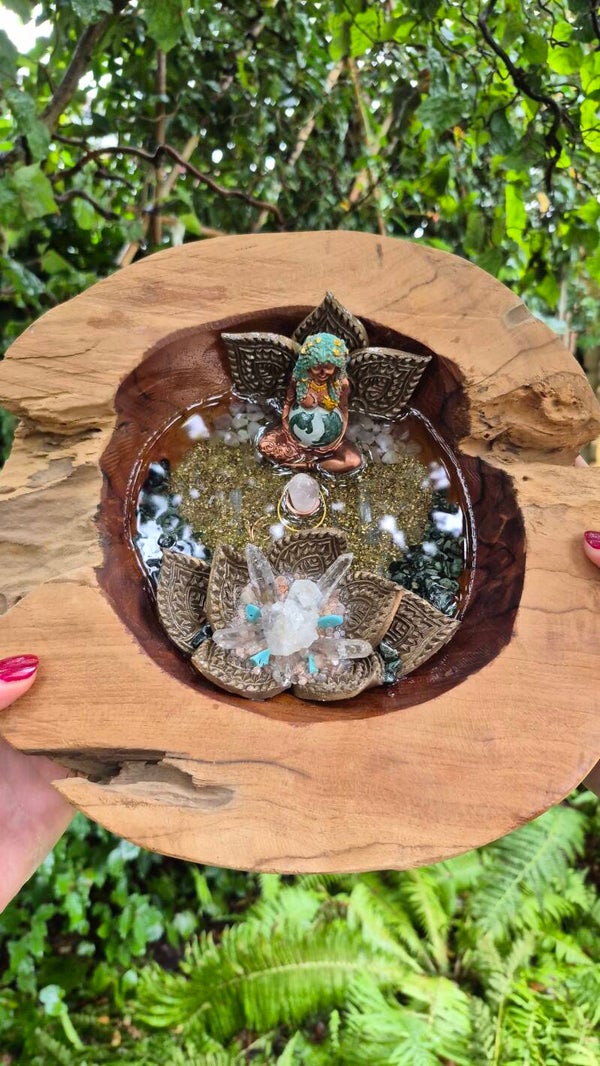 Teak houten krachtschaal Resin Art & Gems "Mother Earth"