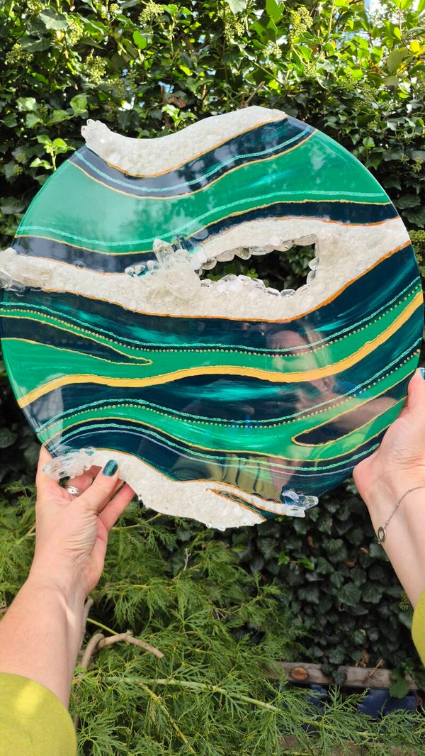 Schilderij edelstenen en Resin geode art "Green"