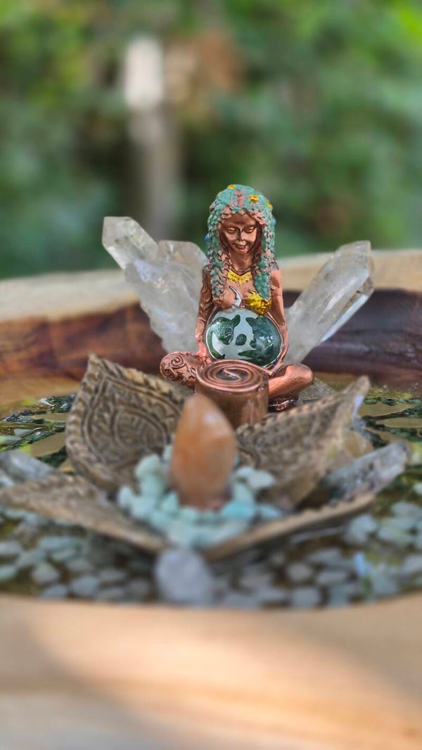 Teak houten krachtschaal Resin Art & Gems "Mother Earth" groot