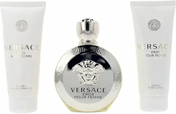 VERSACE EROS POUR FEMME (W) (H/B) 4PC SET (3.4OZ EDP S/P, 3.4OZ B/L, 3.4OZ S/G, 5ML MINI SPL)