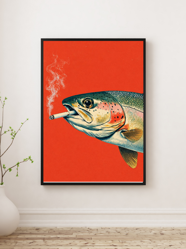 Smoked Trout Cigarette Art Print — Vintage Fish Wall Art  11 x 14