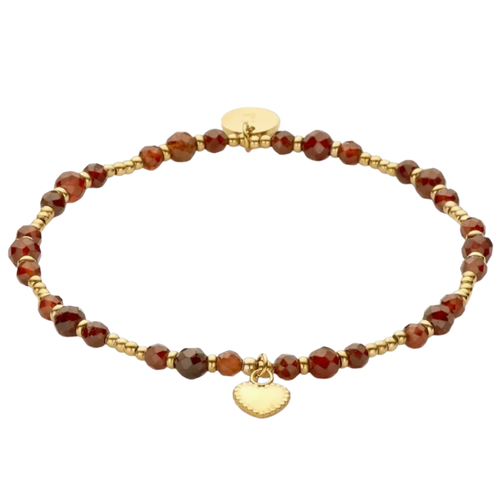 Kralenarmband roodbruin goud