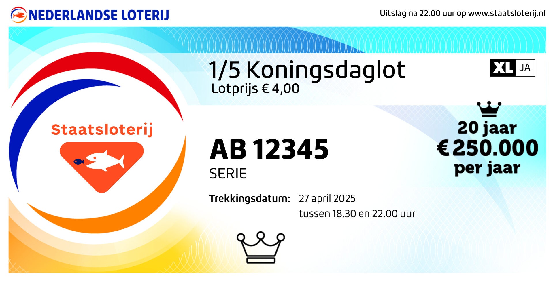 1/5 STAATSLOT XL  KONINGSDAG trekking