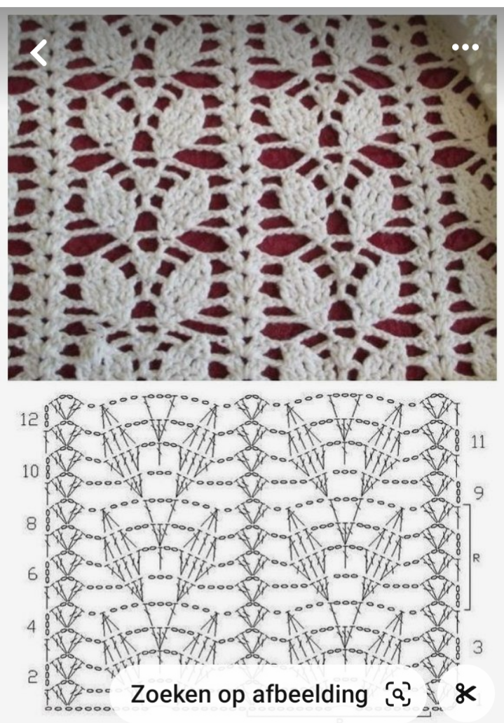 haken sjaal blaadjesmotief stokjes lossen