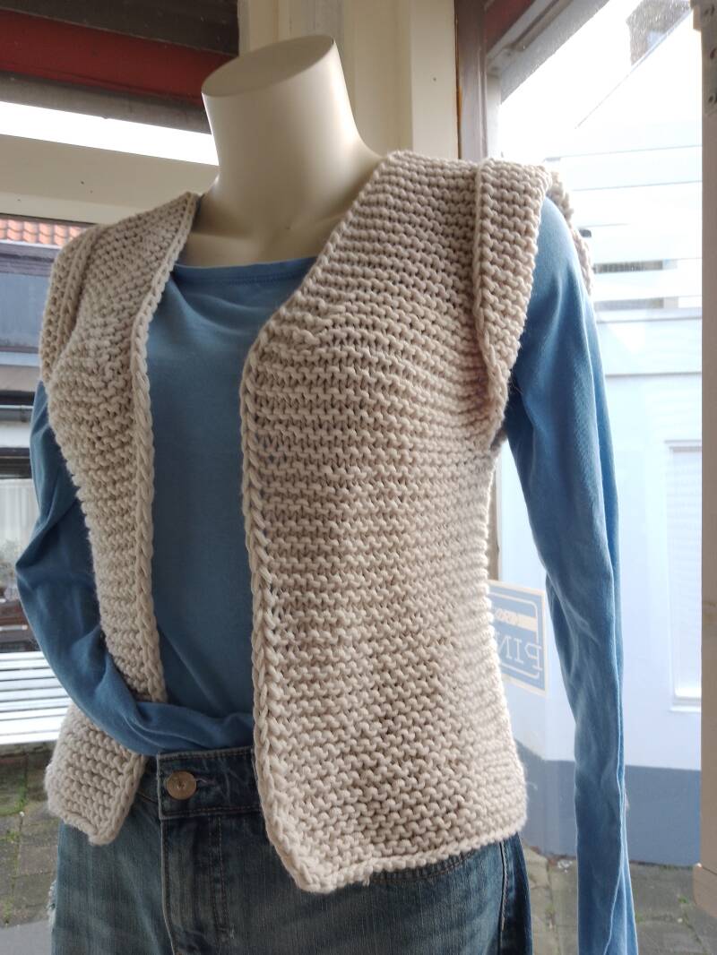 gilet breien ribbelstek omgeslagen mouwranden tricotsteek