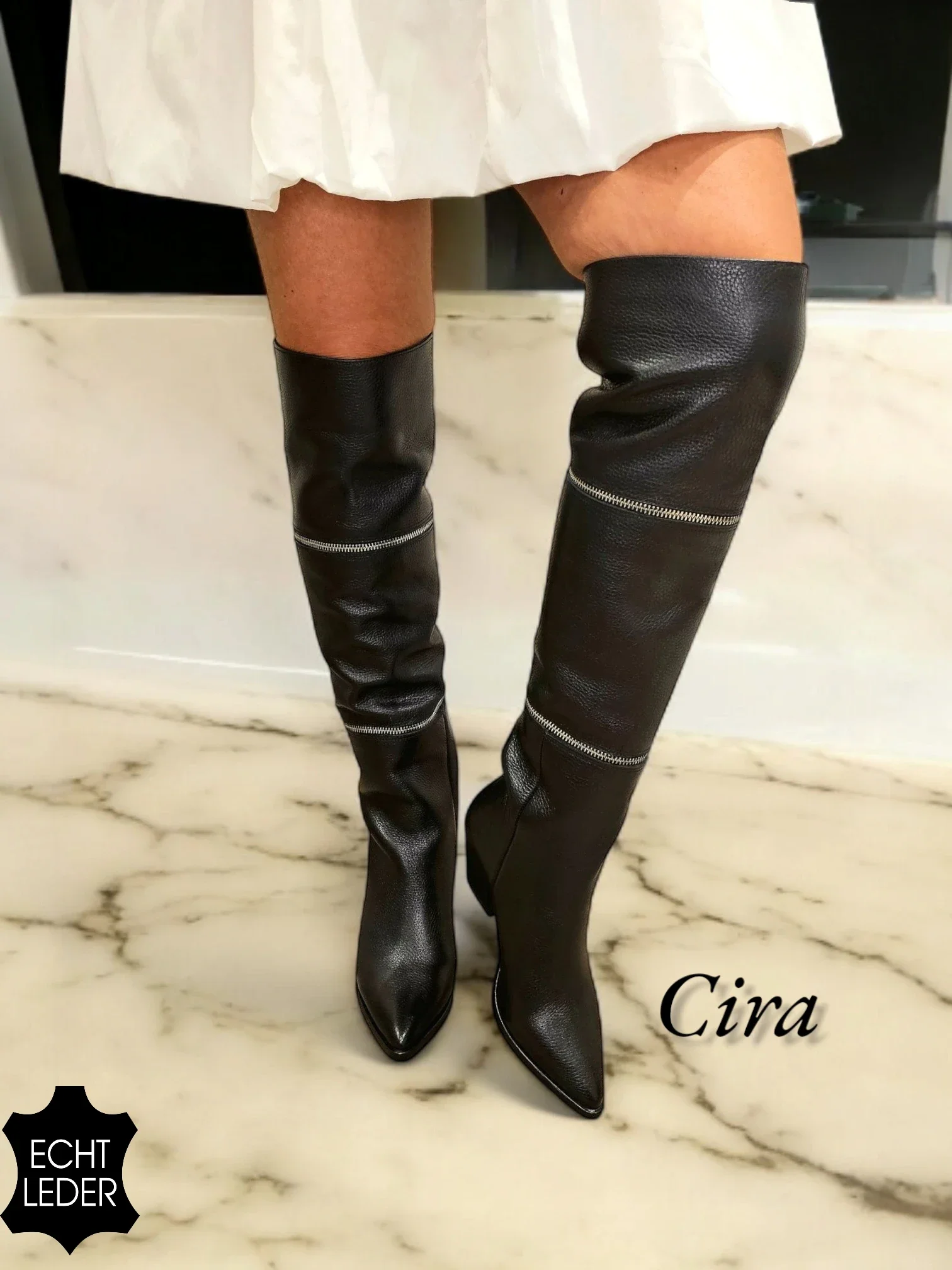 Cira – Zwarte 3-in-1 leren laars met afneembare schachten