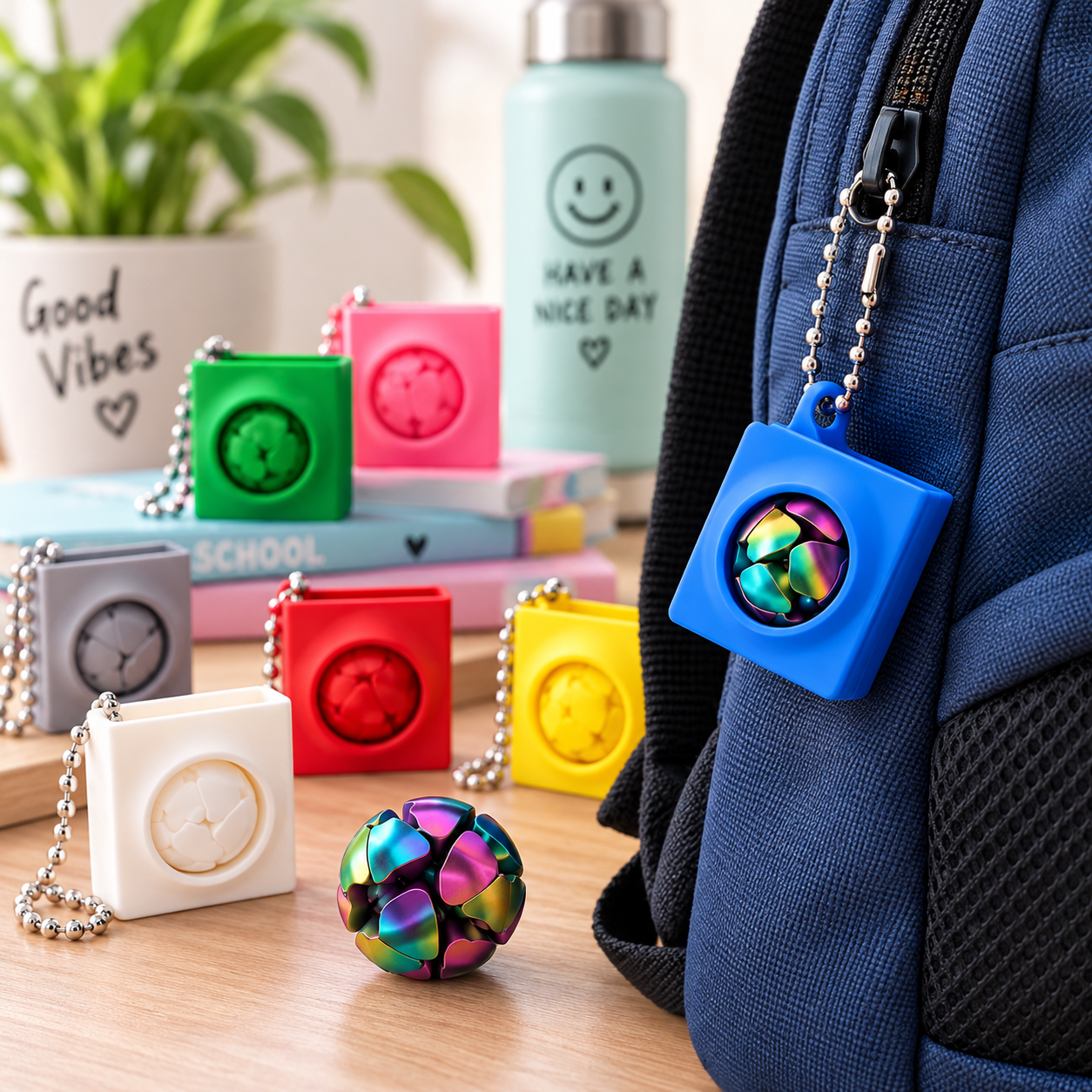 3D Fidget Bal met Sleutelhanger Case – Draai, klik & ontspan!