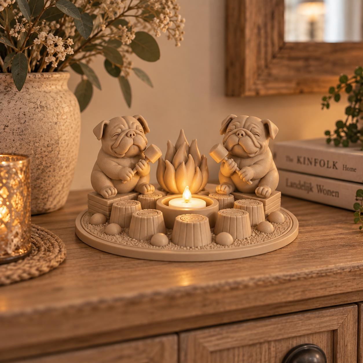 3D Bulldog Kampvuur – sfeervolle woondecoratie