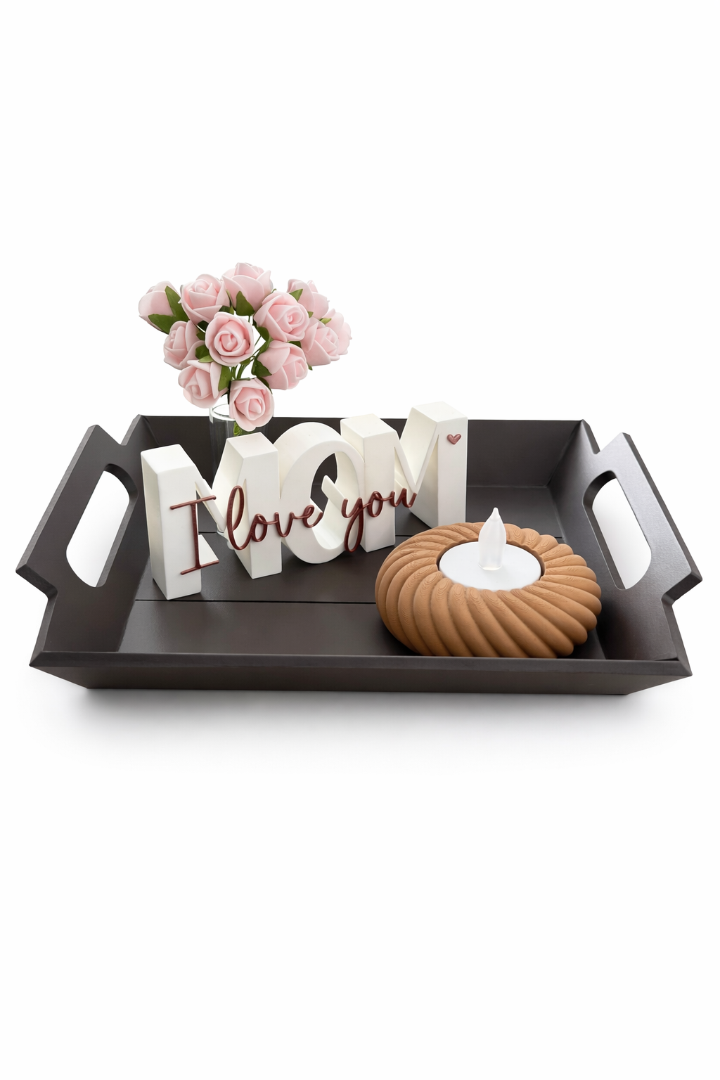 Moederdag Set – Dienblad met “Mom I Love You” & Roosjes