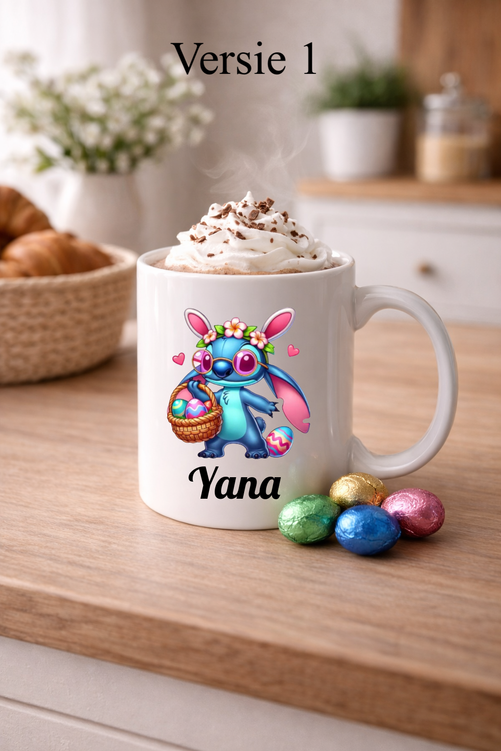 Bedrukte Mok met Naam – Stitch Paaseditie 🐣💖